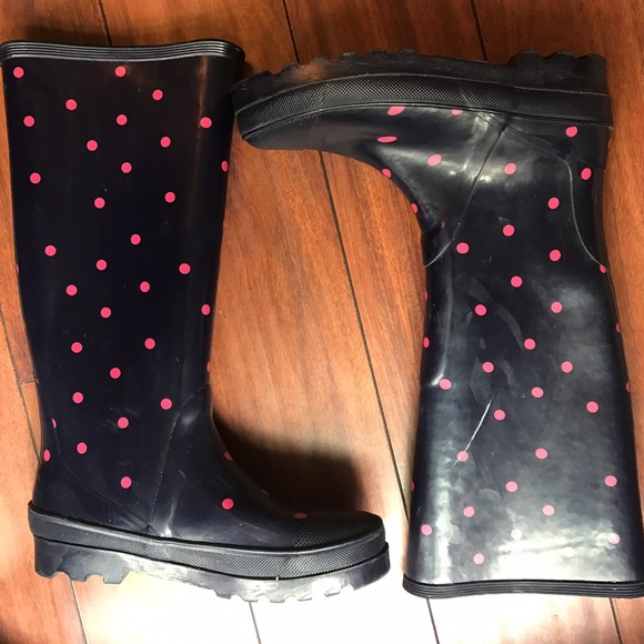 🔴SOLD🔴 J. Crew rain boots knee high navy & pink - Picture 6 of 8