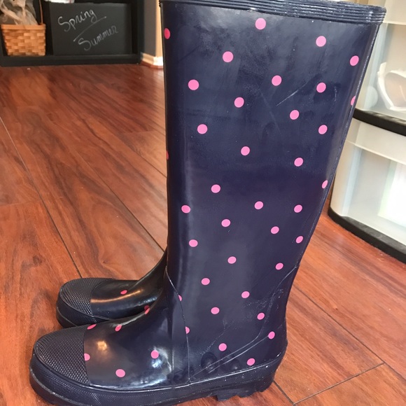 🔴SOLD🔴 J. Crew rain boots knee high navy & pink - Picture 7 of 8