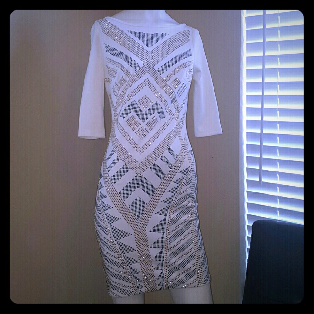 White dress with gold and white sequence