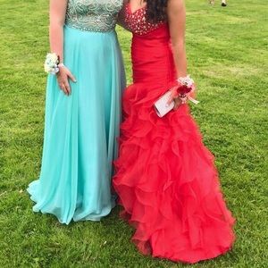 Statement Fit and Flare Ruffle Beaded Gown