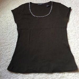 Liz Claiborne rhinestone neckline tee