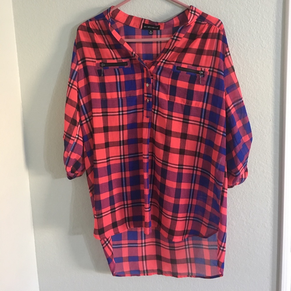 plaid 3/4 length sleeve shirt