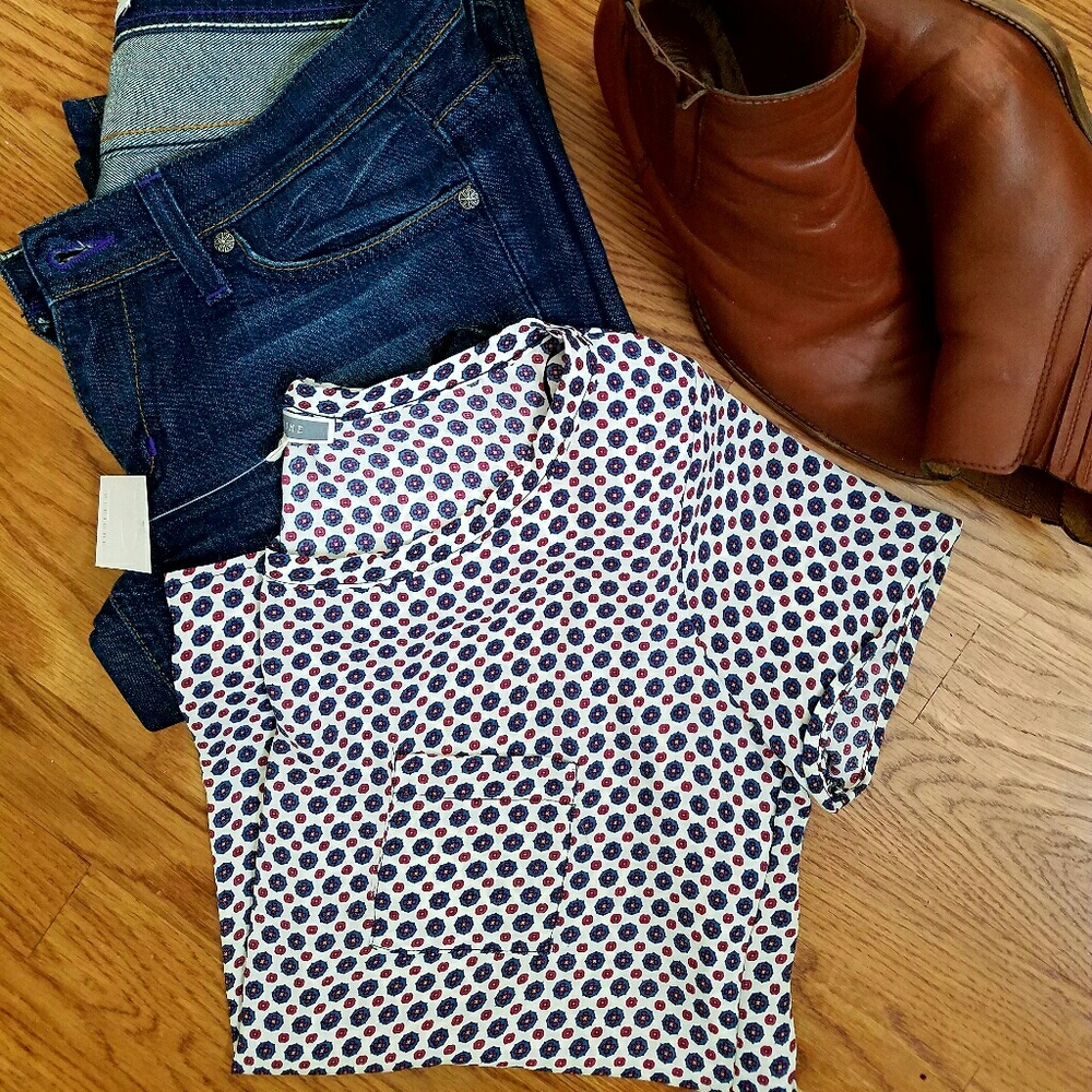 NWT Pleione Print Short Sleeve Blouse Small