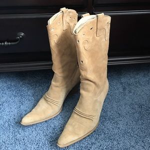 Tan suede pointed toe cowboy boots
