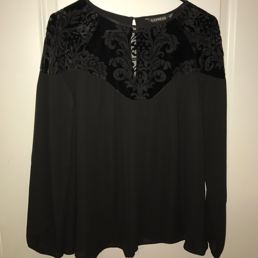 EXPRESS black chiffon and velvet long sleeve top
