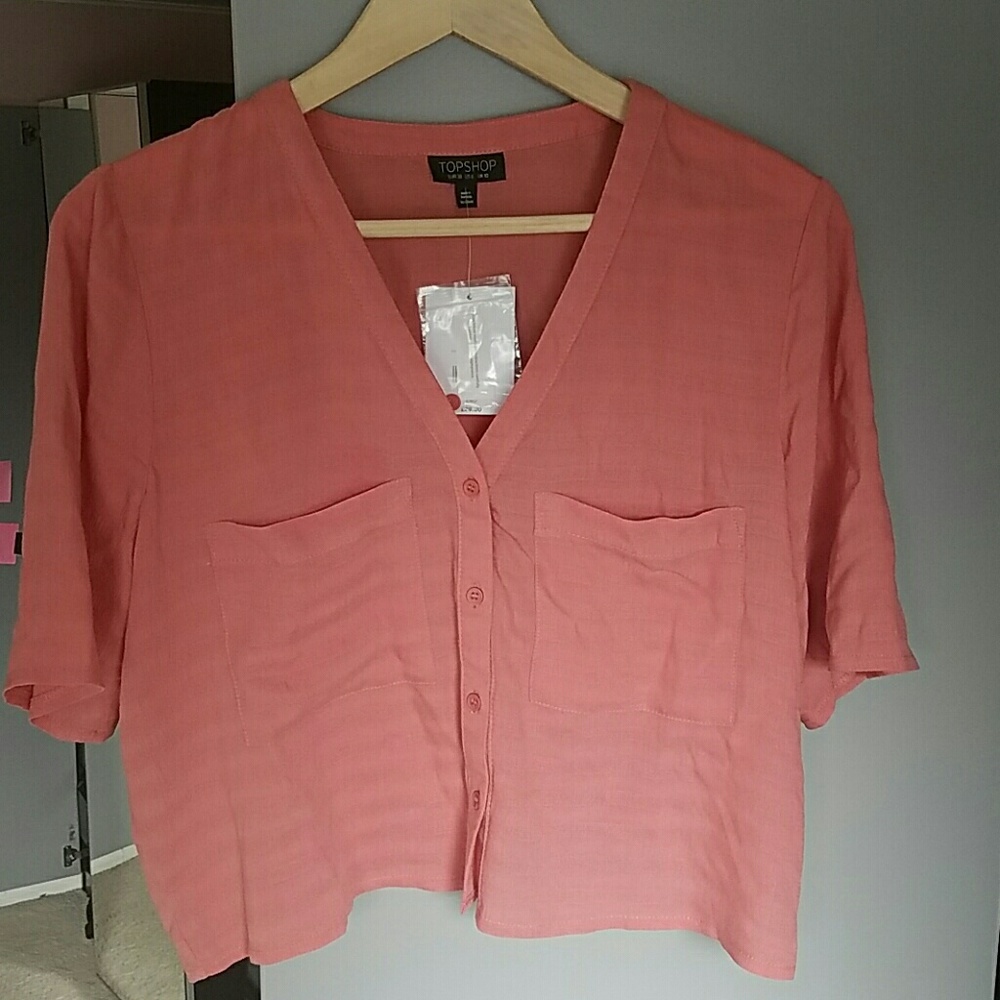 Topshop crop top button up with pockets