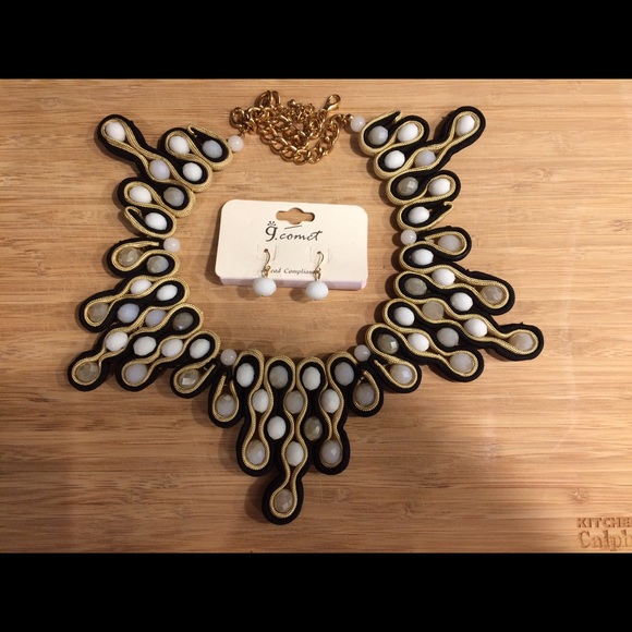 Cord, stone and gold statement necklace combo NWT - Picture 2 of 2