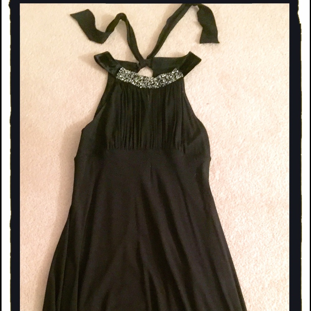 BCBG Black Halter Cocktail Dress with Beads