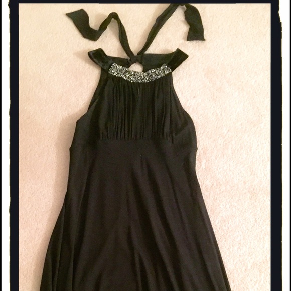 BCBG Black Halter Cocktail Dress with Beads - Picture 1 of 7