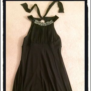 BCBG Black Halter Cocktail Dress with Beads