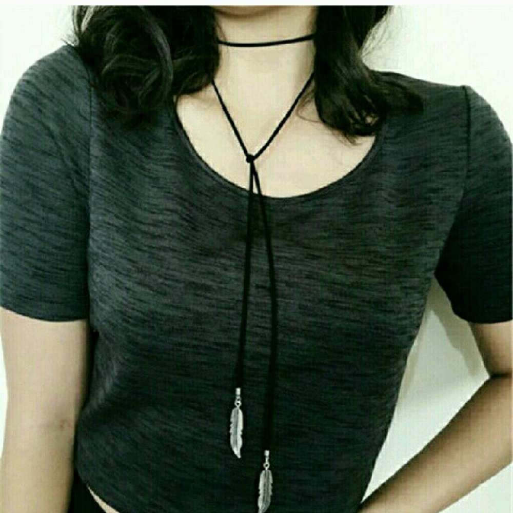 Black & Silver Feathers Choker - Elegant Simple
