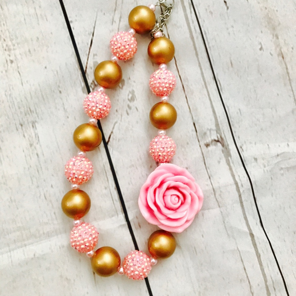 Gold & pink chunky kids necklace,girls accessories