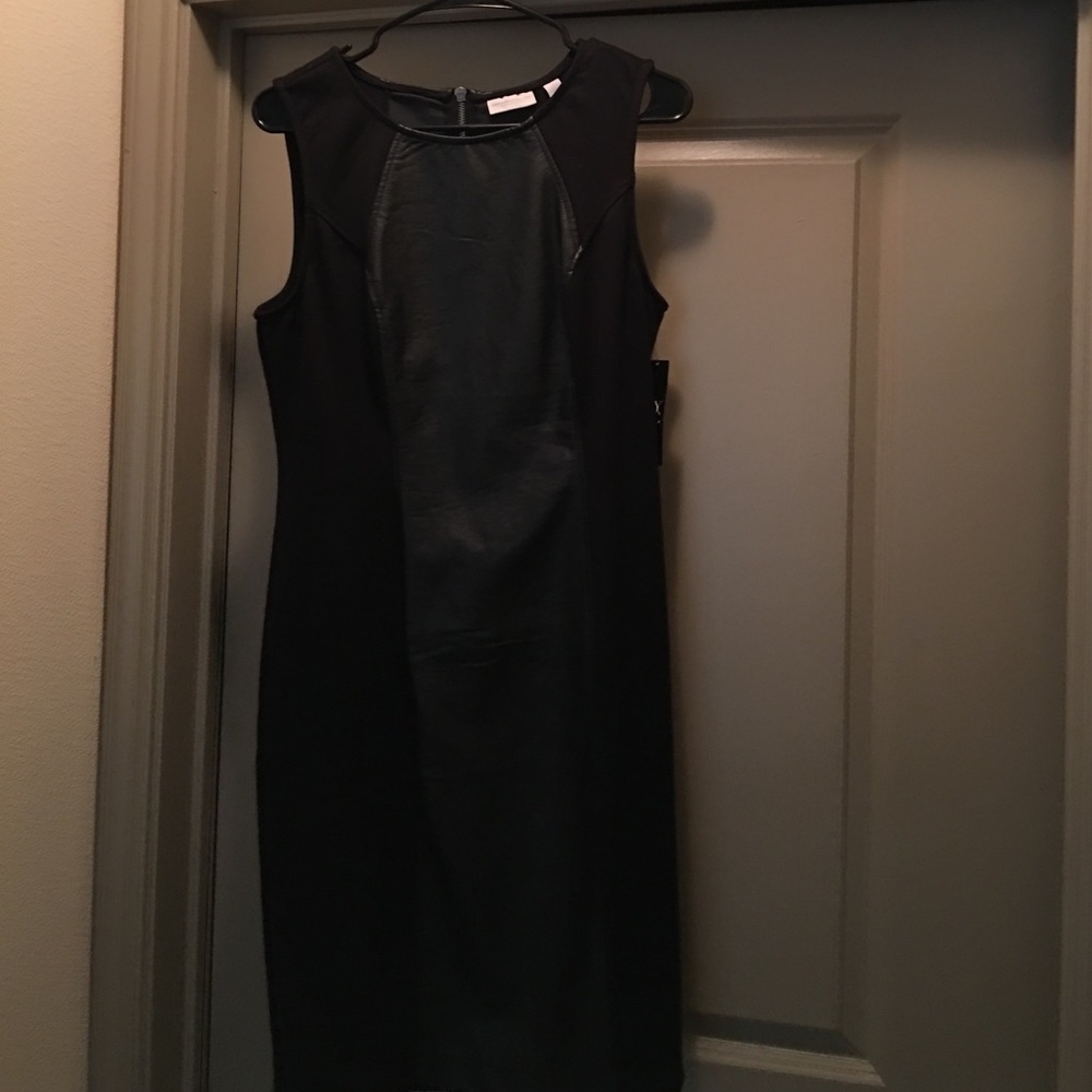 New York & Co. black leather panel dress