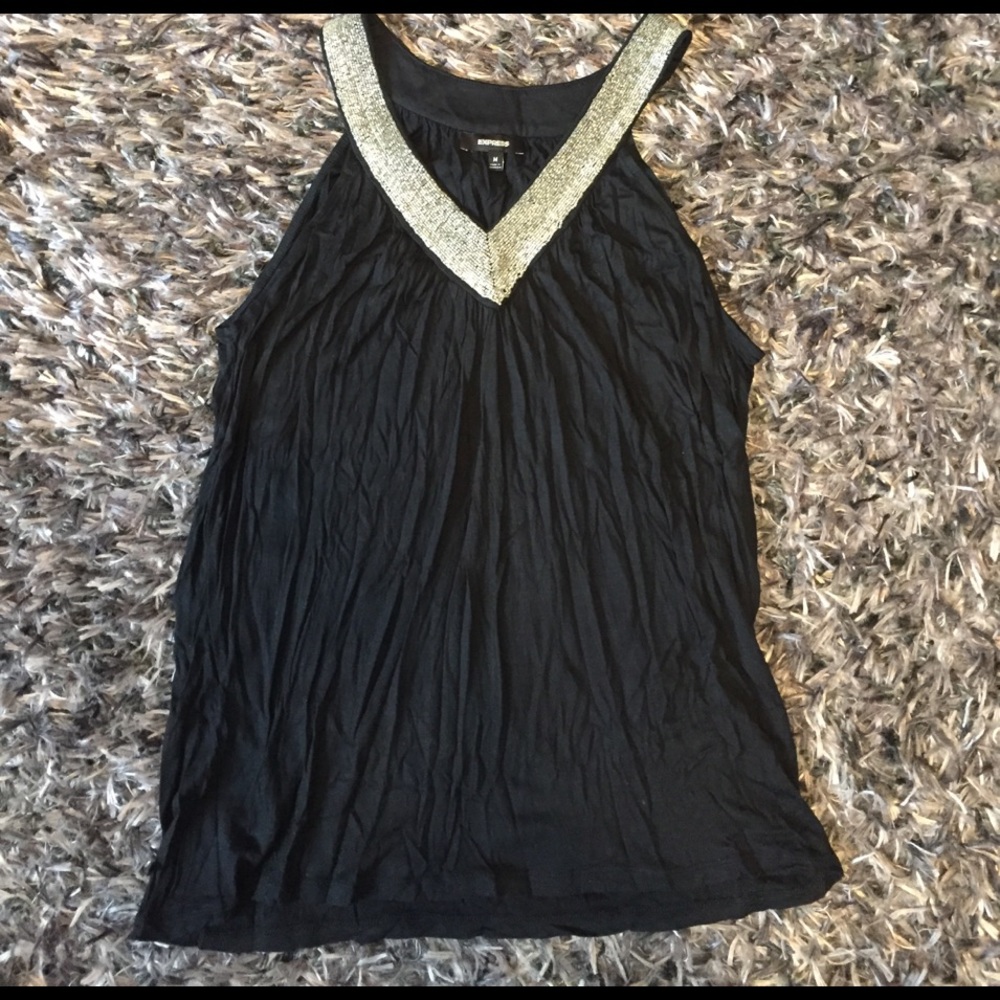 Express sleeveless top with beaded neckline