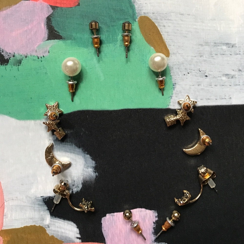 Moon and Stars  Earrings Set - Picture 2 of 3