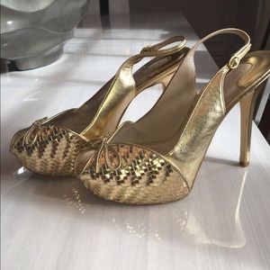Joan & David Caminia Gold Pumps