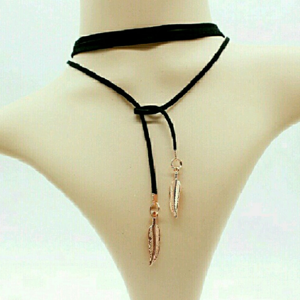 Black & Rose Gold Feathers Choker - Elegant Simple