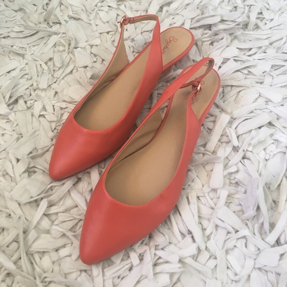 Seychelles coral sling back wedges. NWOT