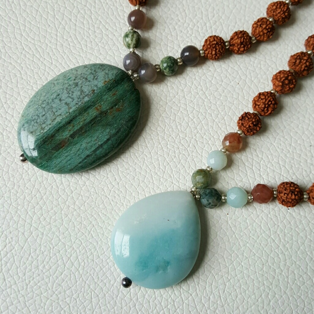 Mala Bead Set w/ Genuine Stone & Rudraksha Bead