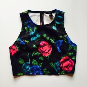 Bright Floral Print Crop Top
