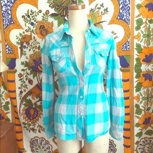 PacSun Fox Racing women's blue turquoise flannel