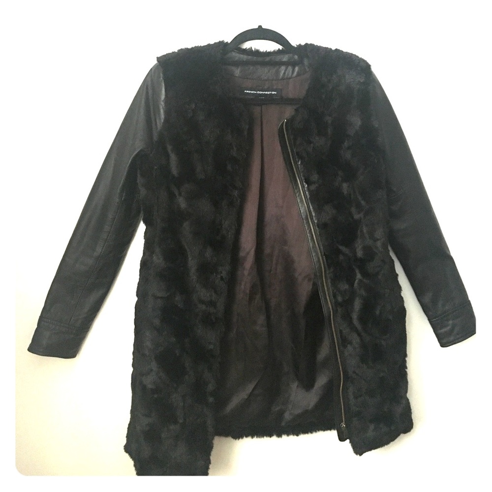 French Connection Leather/Fur Coat