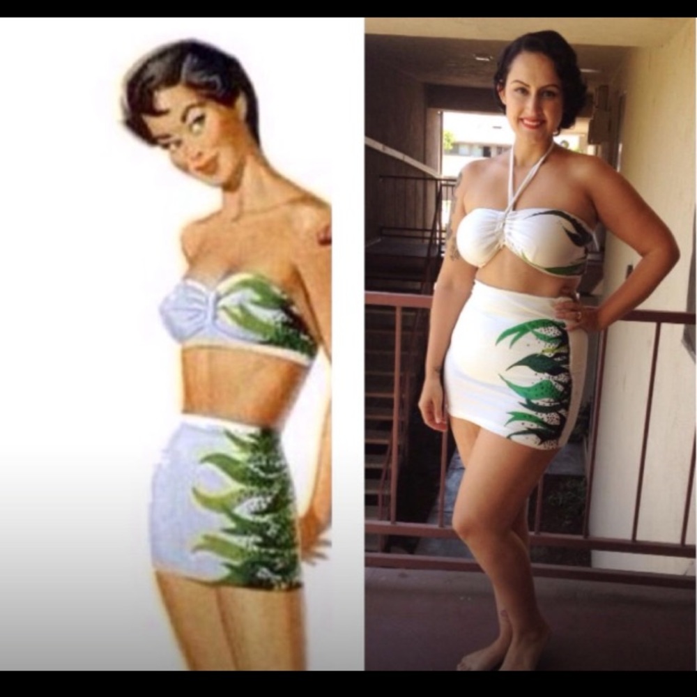 Vintage Inspired Hand Painted Seaweed Bathing Suit