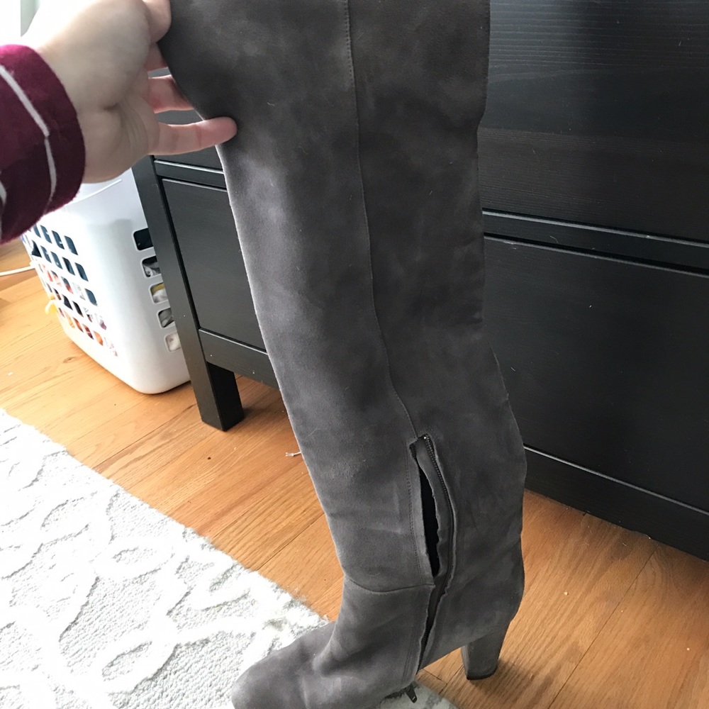 Halogen high heel gray suede over the knee boots