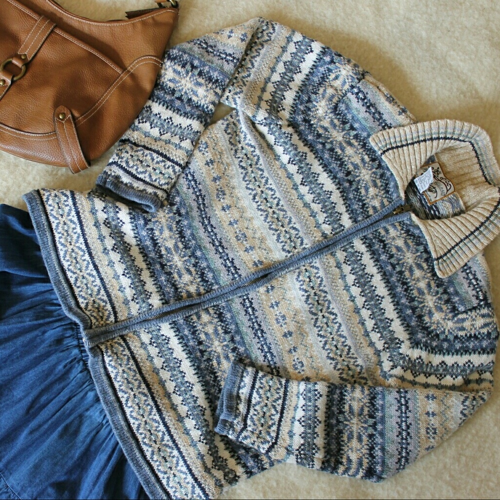 SALE +Fair Isle Zip Up Cardigan