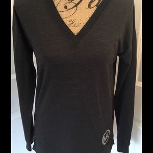 Michael Kors Charcoal V-Neck Top Logo Detail Small