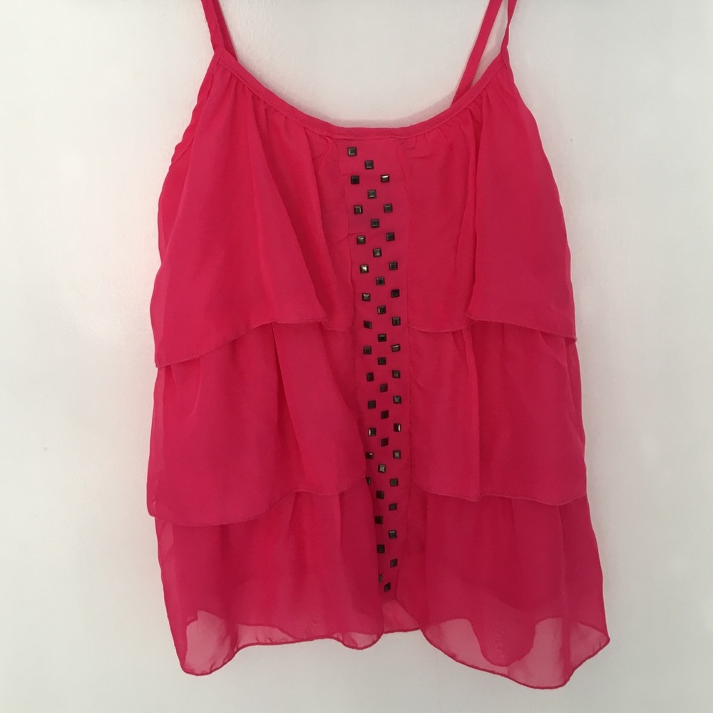 Hot pink ruffled top with studs