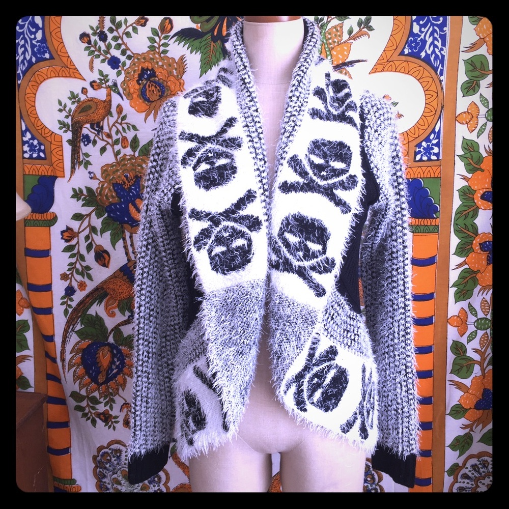 Skull and crossbones fuzzy soft sweater wrap