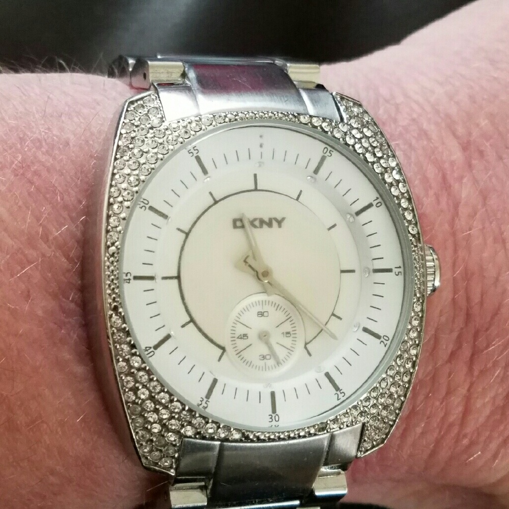 DKNY Silver watch with Swarovski crystals.