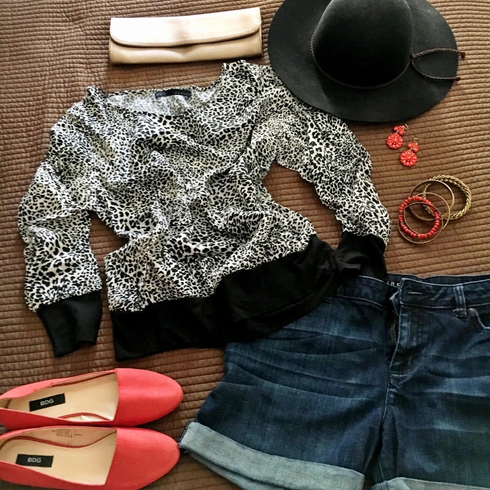 Zara Black and White Animal Print Blouse