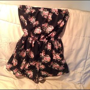 black floral strapless romper