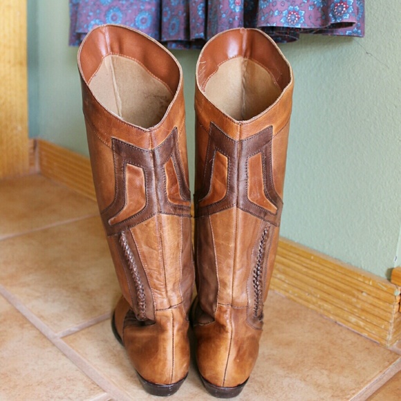 Predictions Shoes - Braided Cowgirl Boots, Golden Brown Leather Predictions Shoes - Braided Cowgirl Boots, Golden Brown Leather