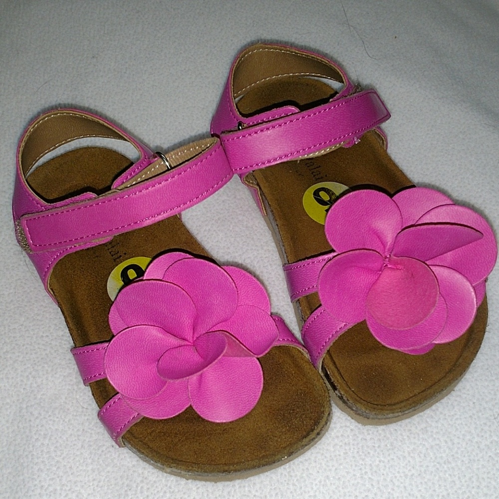 Toddler Girls Leather Hot Pink Flower Sandels