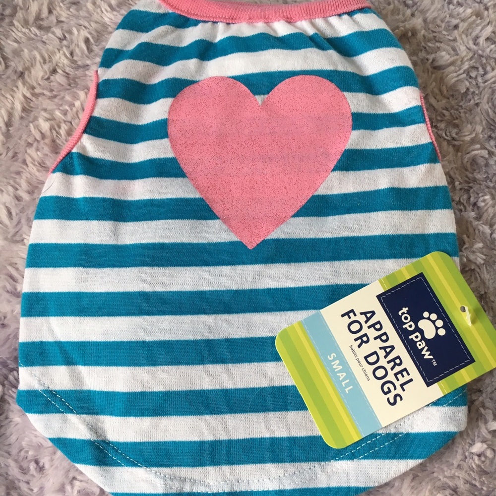 New Adorbs Striped Doggie Shirt with Pink Heart