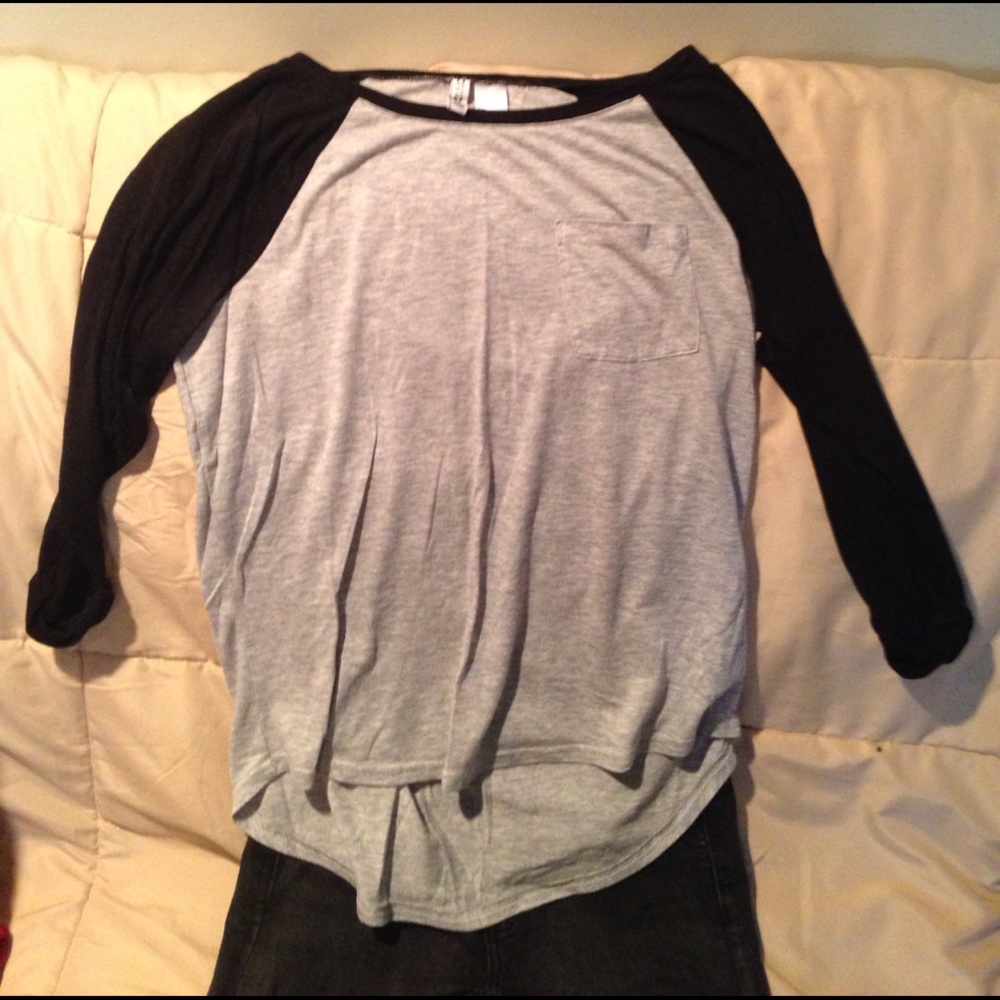 black and grey baseball tee