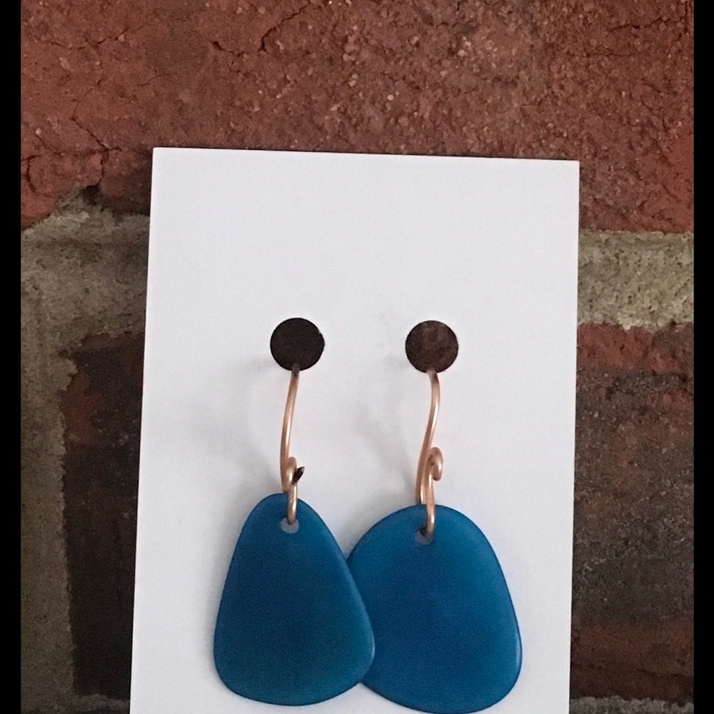 Beautiful Tagua Earrings in Aqua with Copper Wire!