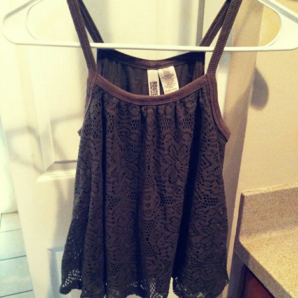 Army green lace tank top