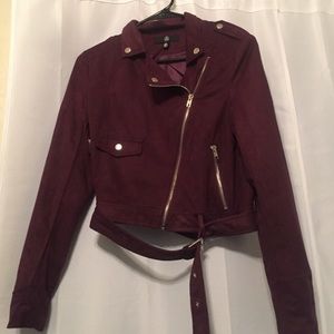 Missguided burgundy suede Moto jacket