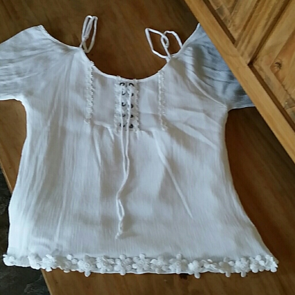 White peasant style cold shoulder blouse