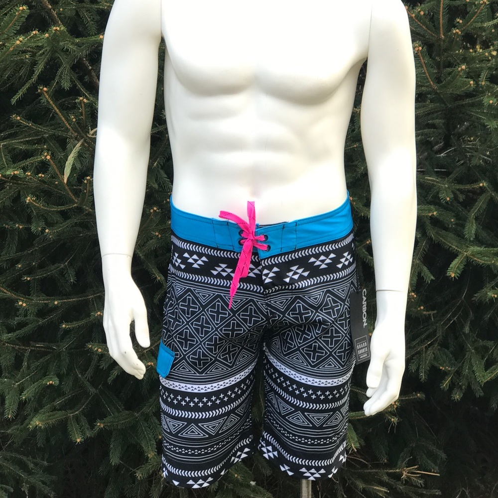 Board shorts with a geometric design