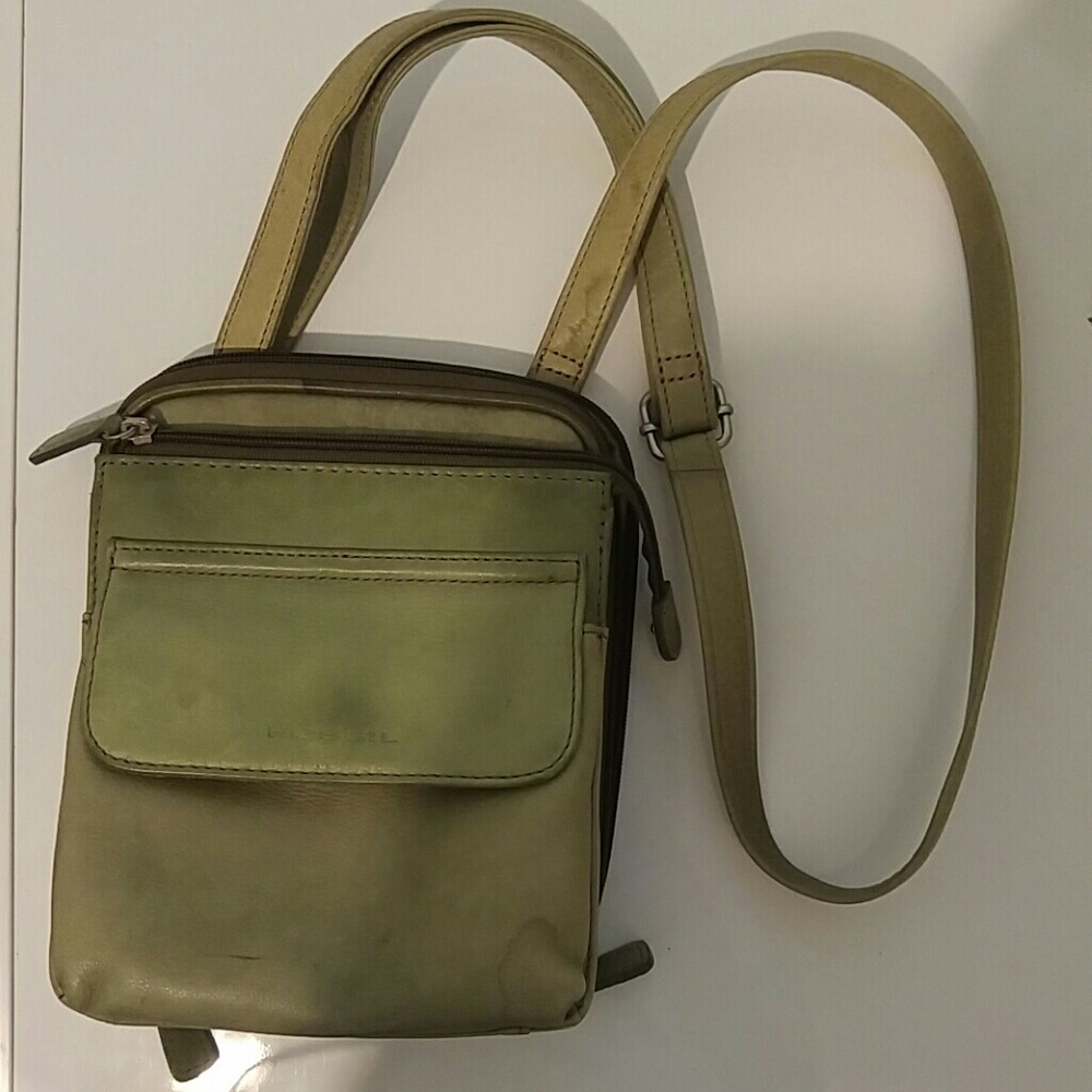 Green Leather Fossil Adjustable Crossbody Bag