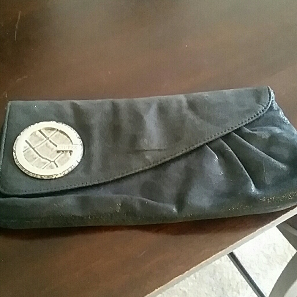 Guess suede black metallic leather clutch