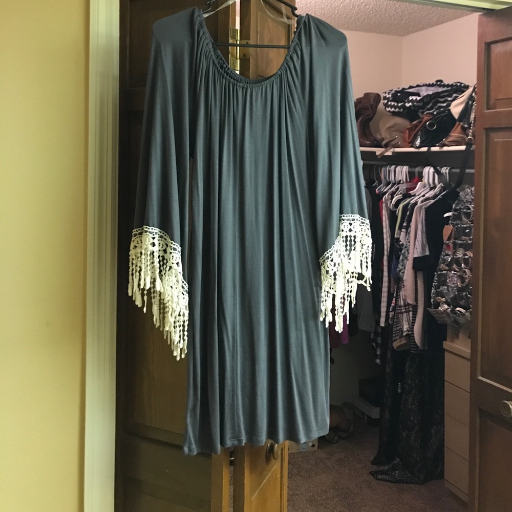 Gray Dress with Embroidered sleeve detail