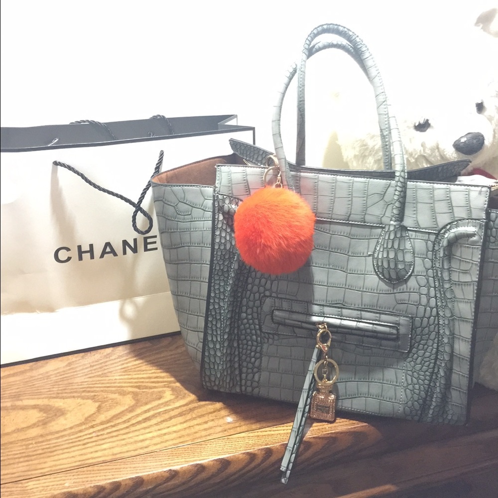 Grey faux snakeskin bag