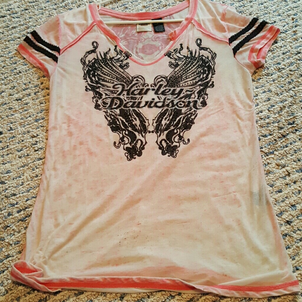Pink and black Harley Davidson top. Like new
