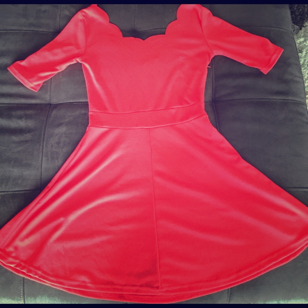 Red scalloped neckline dress - NWOT